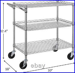 3 Tier Heavy Duty Commercial Grade Utility Cart, Wire Rolling Cart with Handle B