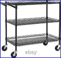 3 Tier Heavy Duty Commercial Grade Utility Cart Wire Rolling Cart with Handle Ba