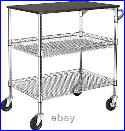 3 Tier Heavy Duty Commercial Grade Utility Cart with Wood Top