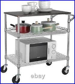 3 Tier Heavy Duty Commercial Grade Utility Cart with Wood Top