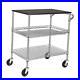 3 Tier Heavy Duty Commercial Grade Utility Cart with Wood Top, 33H Chrome