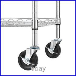 3 Tier Heavy Duty Commercial Grade Utility Cart with Wood Top, 33H Chrome