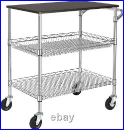 3 Tier Heavy Duty Commercial Grade Utility Cart with Wood Top Wire Rolling