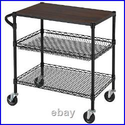 3 Tier Heavy Duty Commercial Grade Utility Cart with Wood Top, Wire Rolling C