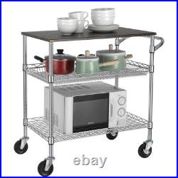 3 Tier Heavy Duty Commercial Grade Utility Cart with Wood Top, Wire Rolling C