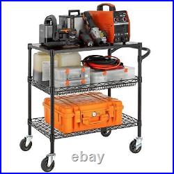 3 Tier Heavy Duty Commercial Grade Utility Cart with Wood Top, Wire Rolling C
