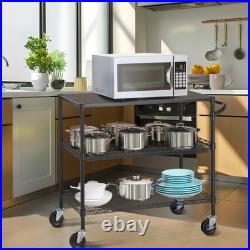 3 Tier Heavy Duty Commercial Grade Utility Cart with Wood Top, Wire Rolling C