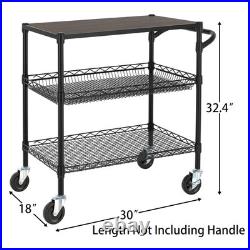 3 Tier Heavy Duty Commercial Grade Utility Cart with Wood Top, Wire Rolling C