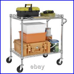 3 Tier Heavy Duty Commercial Grade Utility Cart with Wood Top, Wire Rolling C