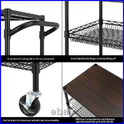 3 Tier Heavy Duty Commercial Grade Utility Cart with Wood Top, Wire Rolling C