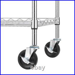 3 Tier Heavy Duty Commercial Grade Utility Cart with Wood Top, Wire Rolling C