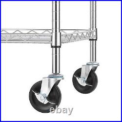 3 Tier Heavy Duty Commercial Grade Utility Cart with Wood Top, Wire Rolling C