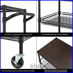 3 Tier Heavy Duty Commercial Grade Utility Cart with Wood Top, Wire Rolling C