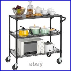 3 Tier Heavy Duty Commercial Grade Utility Cart with Wood Top, Wire Rolling C