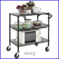 3 Tier Heavy Duty Commercial Grade Utility Cart with Wood Top, Wire Rolling C