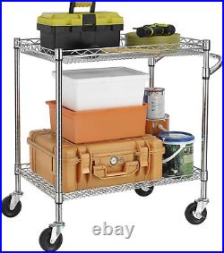 3 Tier Heavy Duty Commercial Grade Utility Cart with Wood Top, Wire Rolling Cart