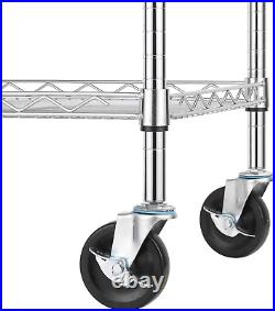 3 Tier Heavy Duty Commercial Grade Utility Cart with Wood Top, Wire Rolling Cart