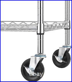3 Tier Heavy Duty Commercial Grade Utility Cart with Wood Top, Wire Rolling Cart