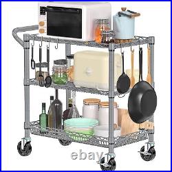 3 Tier Rolling Cart Heavy Duty Utility Cart With Wheels Commercial Grade Wire Ki