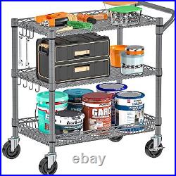 3 Tier Rolling Cart Heavy Duty Utility Cart With Wheels Commercial Grade Wire Ki