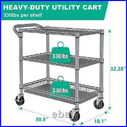 3 Tier Rolling Cart Heavy Duty Utility Cart With Wheels Commercial Grade Wire Ki