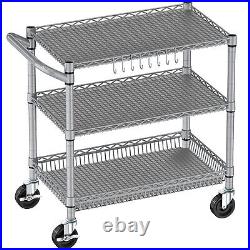 3 Tier Rolling Cart Heavy Duty Utility Cart With Wheels Commercial Grade Wire Ki