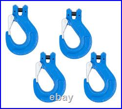 4Pk Heavy Duty Grade 100 3/8 Clevis Sling Hook with Latch 8,800 LBS WLL, Blue