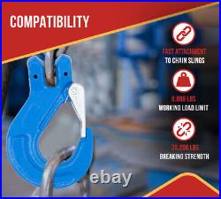 4Pk Heavy Duty Grade 100 3/8 Clevis Sling Hook with Latch 8,800 LBS WLL, Blue