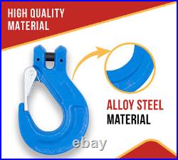 4Pk Heavy Duty Grade 100 3/8 Clevis Sling Hook with Latch 8,800 LBS WLL, Blue