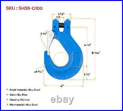 4Pk Heavy Duty Grade 100 3/8 Clevis Sling Hook with Latch 8,800 LBS WLL, Blue