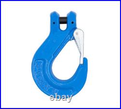 4Pk Heavy Duty Grade 100 3/8 Clevis Sling Hook with Latch 8,800 LBS WLL, Blue