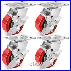 4 Inch Heavy Duty Casters Wheels, Industrial Grade Polyurethane Casters Set o