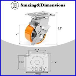 4-Inch Industrial Grade Casters Wheels, Heavy Duty Casters Set of 4 with Brak