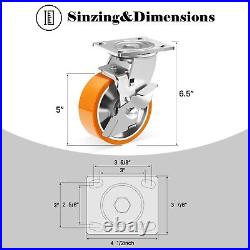 5 Inch Heavy Duty Casters Set of 4, Industrial Grade Casters Wheels with Brak