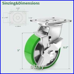 5 Inch Heavy Duty Industrial Grade Caster Set of 4 5IN / Swivel & Brakes