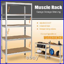 72 Heavy Duty Steel 5 Level Garage Shelf Storage Adjustable Shelves Sliver