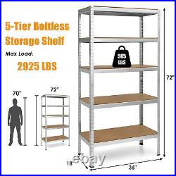 72 Heavy Duty Steel 5 Level Garage Shelf Storage Adjustable Shelves silver
