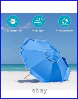 7.5Ft Heavy Duty HIGH Wind Beach Umbrella Commercial Grade Patio Beach Umbrella