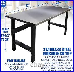Adjustable Height Heavy Duty Workbench, Commercial Grade, 12-Gauge Stainless Ste