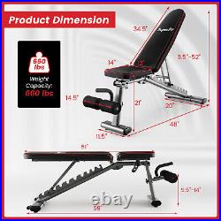 Adjustable Weight Bench 660 lbs Heavy Duty Commercial Grade Fitness Workout Gym