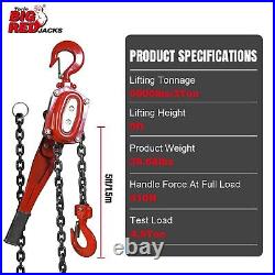 BIG RED Manual Lever Chain Hoist, 3 Ton, G80 Grade Steel, 2 Heavy Duty Hooks