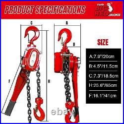 BIG RED Manual Lever Chain Hoist, 3 Ton, G80 Grade Steel, 2 Heavy Duty Hooks