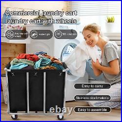 Black Commercial-Grade Heavy-Duty XL Canvas Laundry Hamper on Wheels