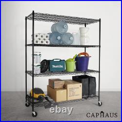 CAPHAUS 4-Tier Commercial Grade Heavy Duty Adjustable Height Wire Shelving WithWhe