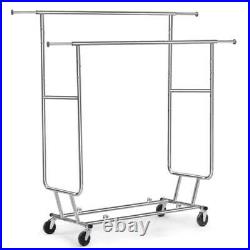 Commercial Grade Collapsible Double Rack Clothing Garment heavy duty with wheels