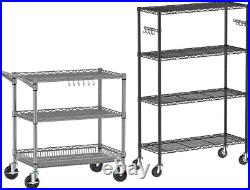 Commercial Grade Heavy Duty Rolling Cart, 4 Tier Metal Shelf for Storage with Wh