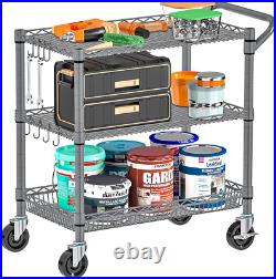 Commercial Grade Heavy Duty Rolling Cart, 4 Tier Metal Shelf for Storage with Wh