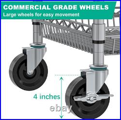 Commercial Grade Heavy Duty Rolling Cart, 4 Tier Metal Shelf for Storage with Wh