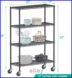 Commercial Grade Heavy Duty Rolling Cart, 4 Tier Metal Shelf for Storage with Wh
