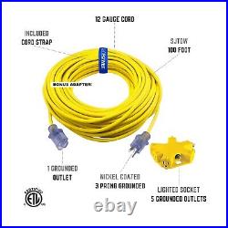 Extra Heavy Duty Contractor Grade Extension Cord 100 ft, 5 Outlet Adapter C